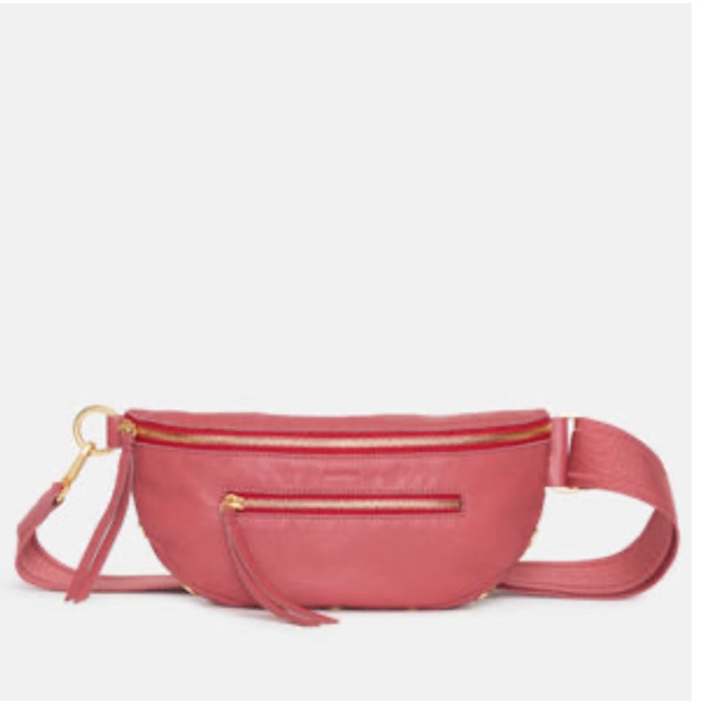 Hammitt Classic Charles Red Zipper Belt Bag Rouge Pink Leather
